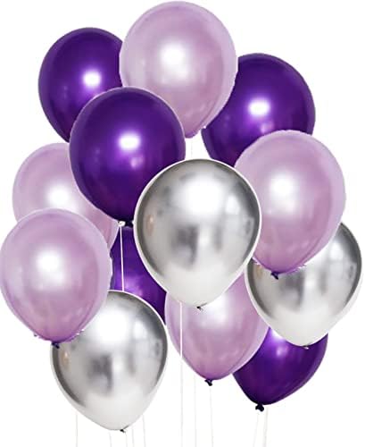 40-Ти Роденденски Украси За Жени Виолетова Сребрена Транспарент За Среќен Роденден Латекс Балони 40-Ти Роденденски Забави/Виолетови Украси за 40-Ти Роденден За Жени
