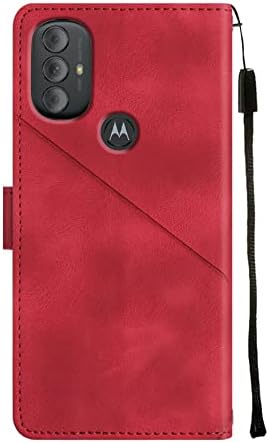 NVWA Компатибилен Со Motorola G Power 2022 Паричник За Куќиште Со Слотови За Кредитни Картички Kickstand И Ремен За Зглоб Црвен Кожен