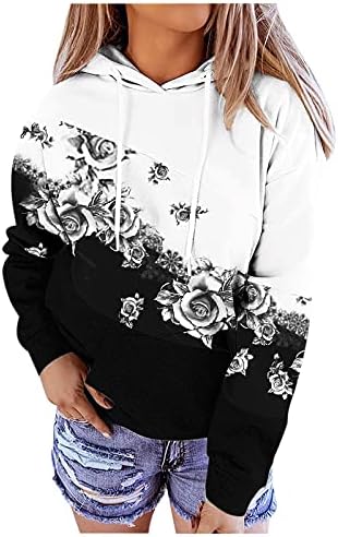 Симпатични Преголеми Дуксери За Жени Блок Во Боја Крпеница Дуксер Графички Џеб Со Долги ракави Секојдневен Пуловер На Блуза