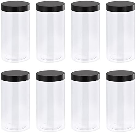 uxcell Тркалезни Пластични Тегли Со Црн Завртка Горниот Капак, 10oz/ 300ml Широка уста Јасни Празни Контејнери За Складирање, Организирање, 10