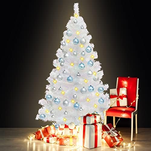 Rosecraft 3ft бела/сребрена осветлена новогодишна елка, мал вештачки молив целото Божиќно дрво за украси за дома, за украси за време на Божиќна