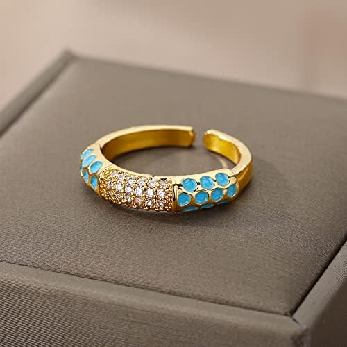 Ttndstore Шарени капки масло прстени за жени Кристал прилагодлив златен прстен женски венчален прстен за накит - Бела - Распоредност
