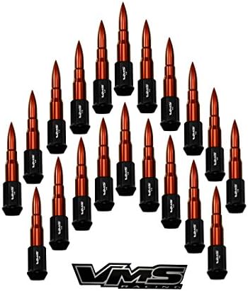 VMS Racing 1/2-20 20PC 112mm ладни фалсификувани челични ореви со црвени продолжени куршуми во CNC алуминиум компатибилен со Ford Mustang 67-73