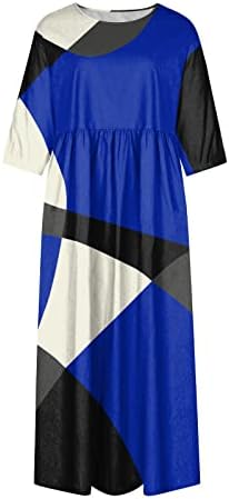 Ofенски печатени фустани со кратки ракави со обичен врат, плус големина висока половината миди за одмор со џебови