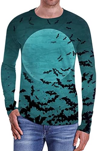 Менс модна обична Ноќта на вештерките на екипажот на вратот 3Д дигитално печатење со долги ракави маица кошула за кошула