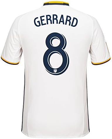MLS la Galaxy Steven Gerrard 8 машки реплика со кратки ракави играч Jerseyерси, бел, среден