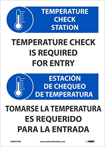 NMC ESM634PB знак на станица за проверка на температурата, 14 x 10, двојазичен, англиски/шпански, лепило, чувствителен на притисок винил, кора и стап, мулти-боја