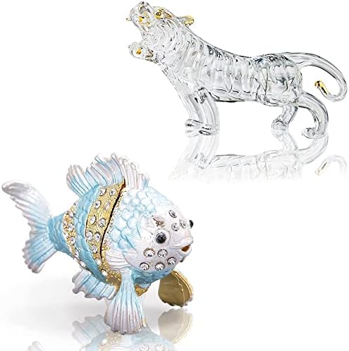 Колекционерска кутија за рибини кутии и кристална фигура на тигар