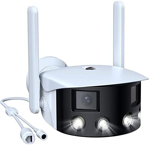 Reidubo 2K WiFi Security Camera Outdoor со 180 ° Ultra-широко поле на гледање безжична двојна леќа камера за домашна безбедност,