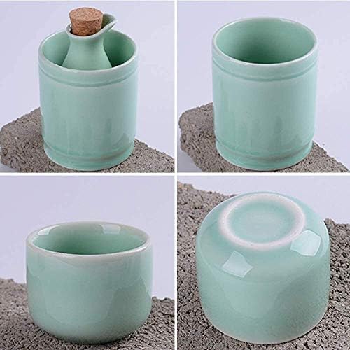 Сет за керамика за време на керамика, 8 парчиња чаши за вино од целадон, поставени со потопло тенџере, традиционални чаши занаетчии, за ладно/топло/shochu/чај