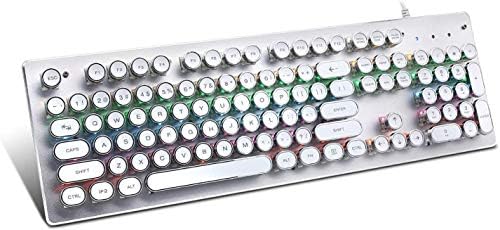 USB LED Ретро Машина За Пишување Со Позадинско Осветлување Механичка Тастатура-Син Прекинувач-Тркалезни Тастатури -104 Копчиња Гроздобер