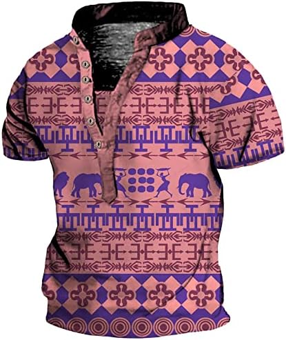 2023 година Ацтек Западна етнички маици за мажи преголеми копче надолу по маици на Хенли Смешни графички маички за кратки ракави летни врвови