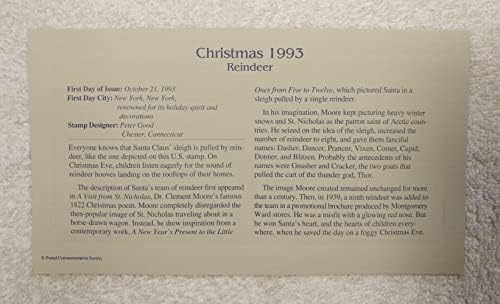Божиќ 1993 година - ирваси - 22КТ златен реплика печат/корица за прв ден Плус Инфо картичка - Поштенска комеморативно општество - 21