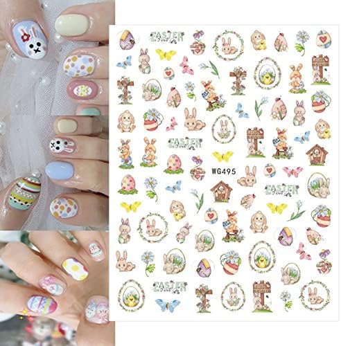 Велигденски налепници за нокти Нови лепак за 3Д грб златно јајце зајаче Велигденски нокти налепници за нокти за деца