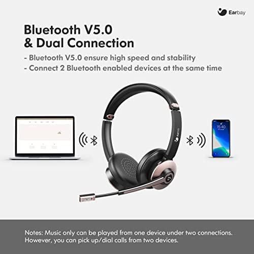 Слушалките за Bluetooth, безжични слушалки со откажување на бучава од микрофон, на слушалки за уво со микрофон, слушалки за компјутер за зумирање/тимови за зумирање/Skype 2