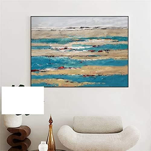 Yxbdn рачно насликан златен фолија пејзаж океан пејзаж масло сликарство модерна дневна соба wallид декор подарок