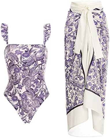 Женски костум за капење 1 парче лабава вклопена контрола на стомакот против вратот цветни 2023 лето плажа одмор трендовски