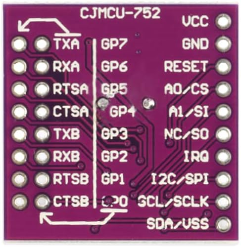Essесини 2PCS SC16IS752 I2C SPI до UART Сериски адаптер Модул Двојна канал УАРТ модул за конверзија I2C/SPI модул за комуникација со иглички