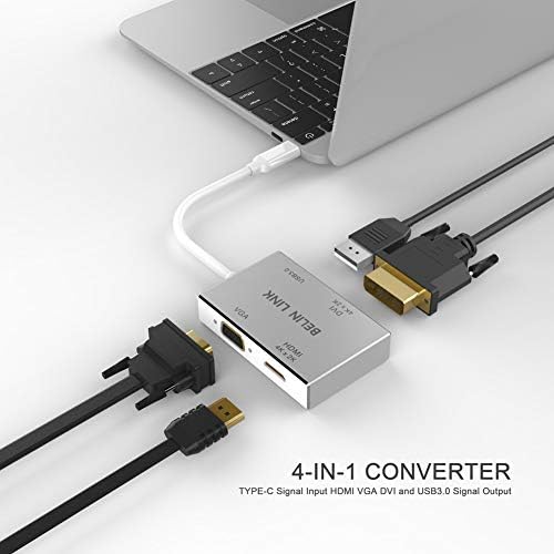 Belin Link USB C до HDMI DVI VGA USB 3.0 адаптер, USB 3.1 Type-C 4in1 центар до HDMI DVI 4K VGA USB адаптер конвертор, USB-C адаптер
