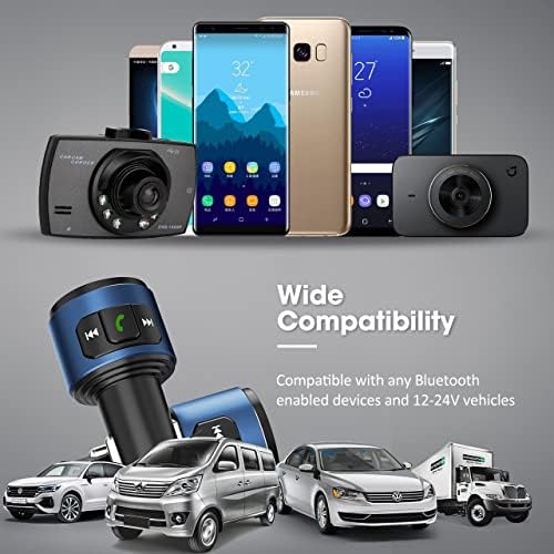 Virfine Bluetooth FM Transmiter Car, v5.0 Bluetooth Car адаптер, Bluetooth радио автомобил, Mp3 Player QC3.0 Брзо полнење, бесплатно повикување