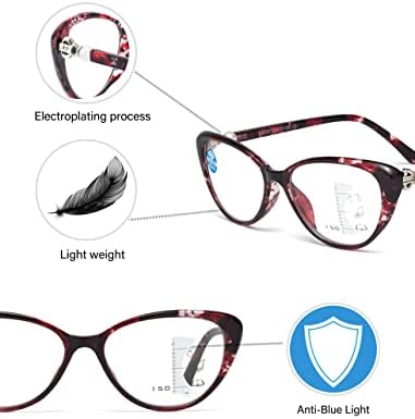 Yijia-Young Cat Eye Прогресивно мултифокално читање очила за жени со сина светлина што ги блокира читателите со шарка на бисер 3251002