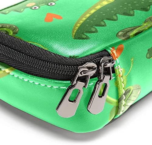Крокодил зелена жаба кожа молив со молив, торба со пенкало со двоен патенти за чување торба за чување торби за училишна работа