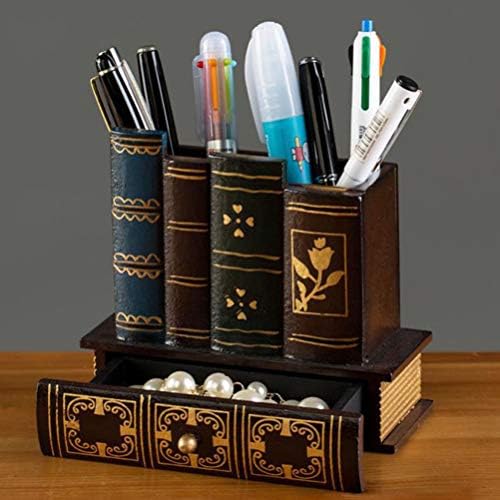 Хемотон дома декор лажна книга Декоративни дрвени дрвени моливи за моливчиња гроздобер библиотека книги моливи чаша организатор за