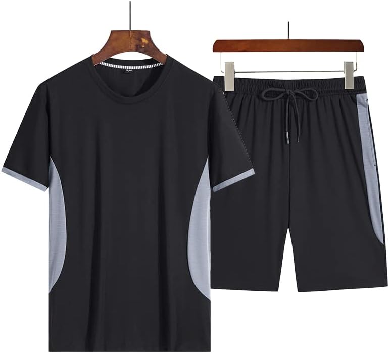 Обични мажи поставува лето тенок фит тренер за маички за спортска облека+шорцеви две парчиња костуми облека машко