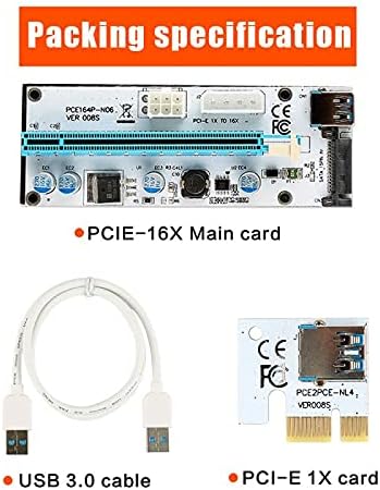 Конектори VER 008S USB 3.0 PCI -E Express 1x до 16x Extender Riser Adapter SATA Power Cable Cable со голема брзина 1000MB/s кабел за напојување