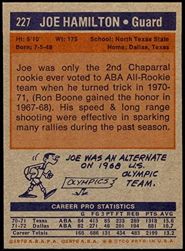 1972 Топс # 227 Џо Хамилтон Далас Чапаралс нм+ Чапарали Н. Тексас Св
