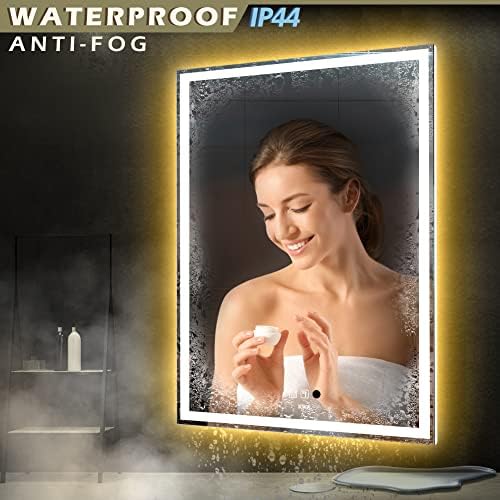 KWW 28 x 36 Инчен LED Огледало За Суета ВО Бањата Со Сензор за Движење, Прилагодлива Температура На Бојата, Светла За Затемнување Против