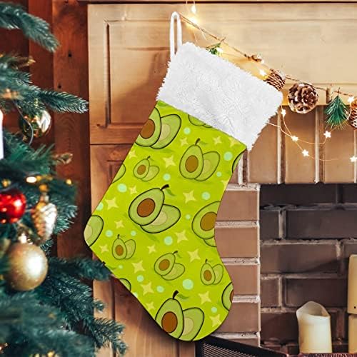Божиќни чорапи Зелена авокадо шема starвездена бела плишана манжетна Мерцеризирана кадифена семејна празник персонализиран