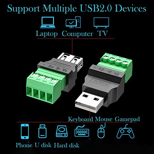 Jienk USB 2.0 Type A Meal A до 4 пински завртка за завртки за блок конектор, преносен конвертор на конектор за адаптер за приклучок
