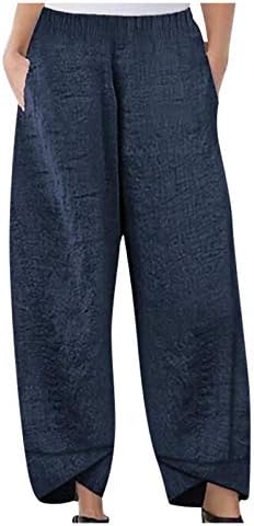 Navyoom женски постелнина панталони лабави панталони широки нозе исечени панталони удобни еластични панталони со лесни половини со