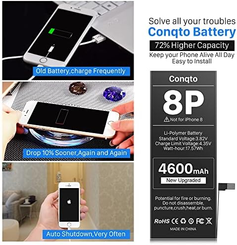 Надградена Батерија за iPhone 8 плус, 4600mah 2023 Нова Верзија Conqto Поголем Капацитет 0 Циклус Замена Батерија за iPhone 8 Плус Модел