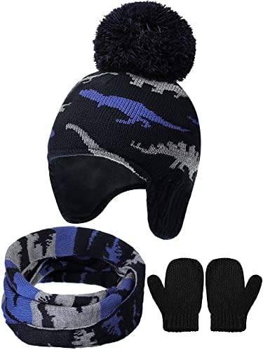 Бебе момче капаче од шалчиња поставени зимски топло капаче плетена ракавици на ракавици за мали деца, митинзи на митинзи