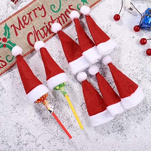 Pretyzoom 48pcs мини Божиќ Дедо Мраз како шешири на лилјаци Божиќни чорапи Кенди торбички торбички држач за рамнини за вечера