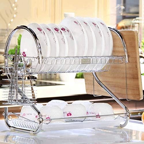 Jahh решетката за сушење на садови, 2 нивоата за кујнски организатор на кујната со табла, организирајќи садови кујнски бројач