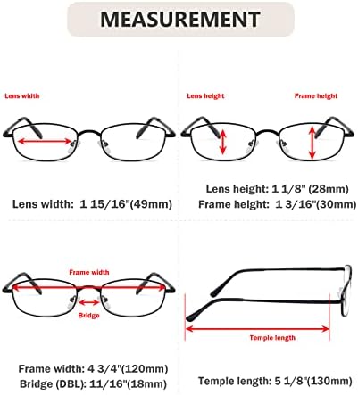 Очила 4-пакет Очила За Читање За Мажи Жени Метална Рамка Правоаголник Читачи +2.75