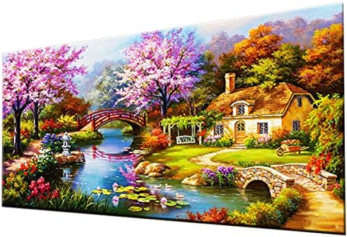 Интар 5Д Дијамантски комплети за сликање целосна вежба идилична пејзаж крст -бод мозаик семејство wallид декор 47.2x23.6 инчи