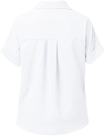 Лабава Фит Атлетски Блузи За Жени Обични V Вратот Еднобојна Копче Надолу Кошули Блузи Со Кратки Ракави За Јадење