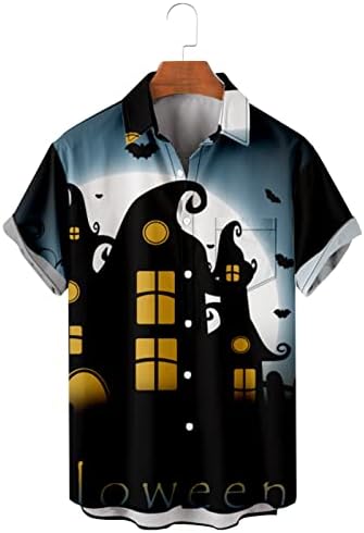 Маичка за гроздобер кошула за Ноќта на вештерките, кратко Шеев Хавајски тенок фит копче надолу со кошули на плажа со џеб01