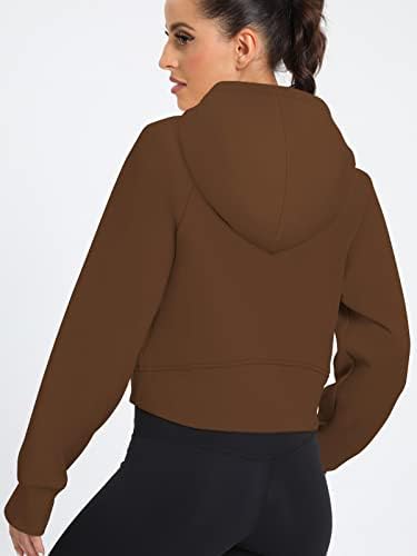 Погтмм женски полу -зип исечени дуксери руно наредени четвртина патент до пулвер атлетски трендовски џемпер џемпер зимски облеки