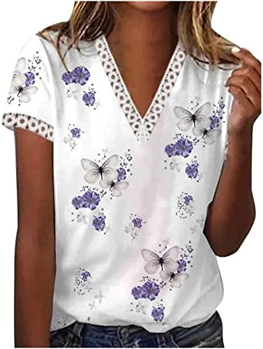 Womenените кратки ракави против вратот графички обичен пердув врвна кошула летна есен чипка памучна кошула за девојки wf wf