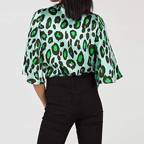 Женски модни леопард печати дами обични кошула врвови лабави v вратот блуза мета