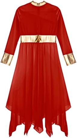 Ојолан Девојки девојки металик литургиски пофалби танцувачки фустан bellвонче на ракави лирски наметки обожаваат костумска црква танцувачка облека