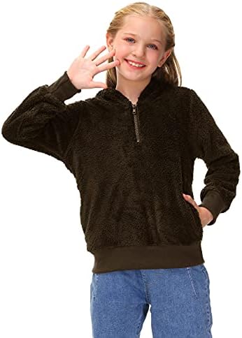 Девојки за девојчиња од Бесербеј Кид, руно Худи 1/4 Поштеди цврста маичка со џеб со џеб 4-12 години