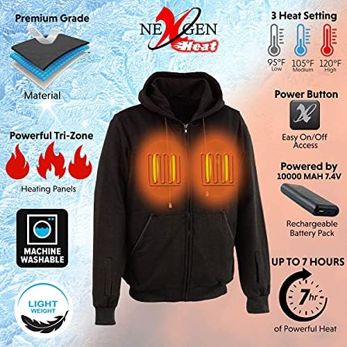 Nexgen Топлина MPM1717DUAL Машки Црн Загреан Патент Hoodie w/Заштитен Знак Двојна Технологија 7.4 v/12v