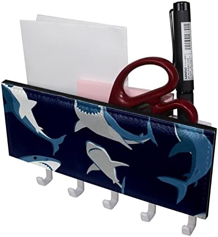 Организатор на пошта Tbouobt за wallид монтирање, држач за клучеви со држач за букви и куки, монтиран држач за држачи за пошта, модел на цртани ајкули