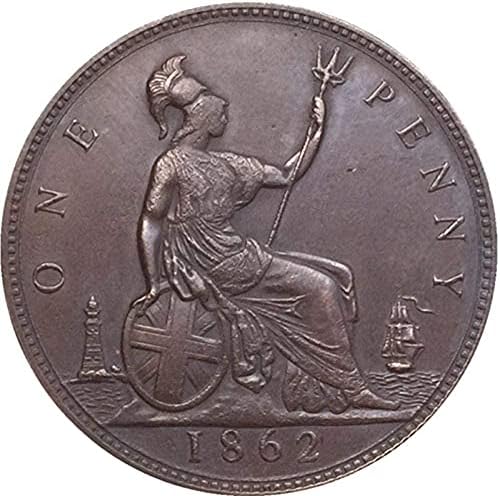 1862 година Британска монета чиста бакар рустикална монети занаетчиска колекција Колекција комеморативна монета